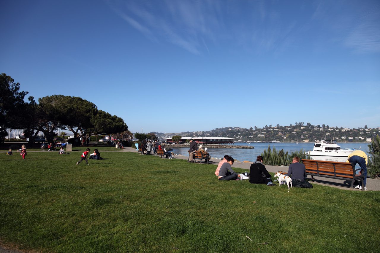 Gabrielson Park on the Sausalito waterfront, the recommended spot to watch the Lighted Boat Parade